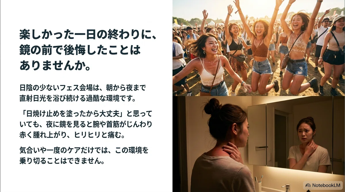 夏フェスの日焼け対策完全ガイ:「今年こそ焼きたくない」あなたへ|炎天下のフェスを楽しみきるために