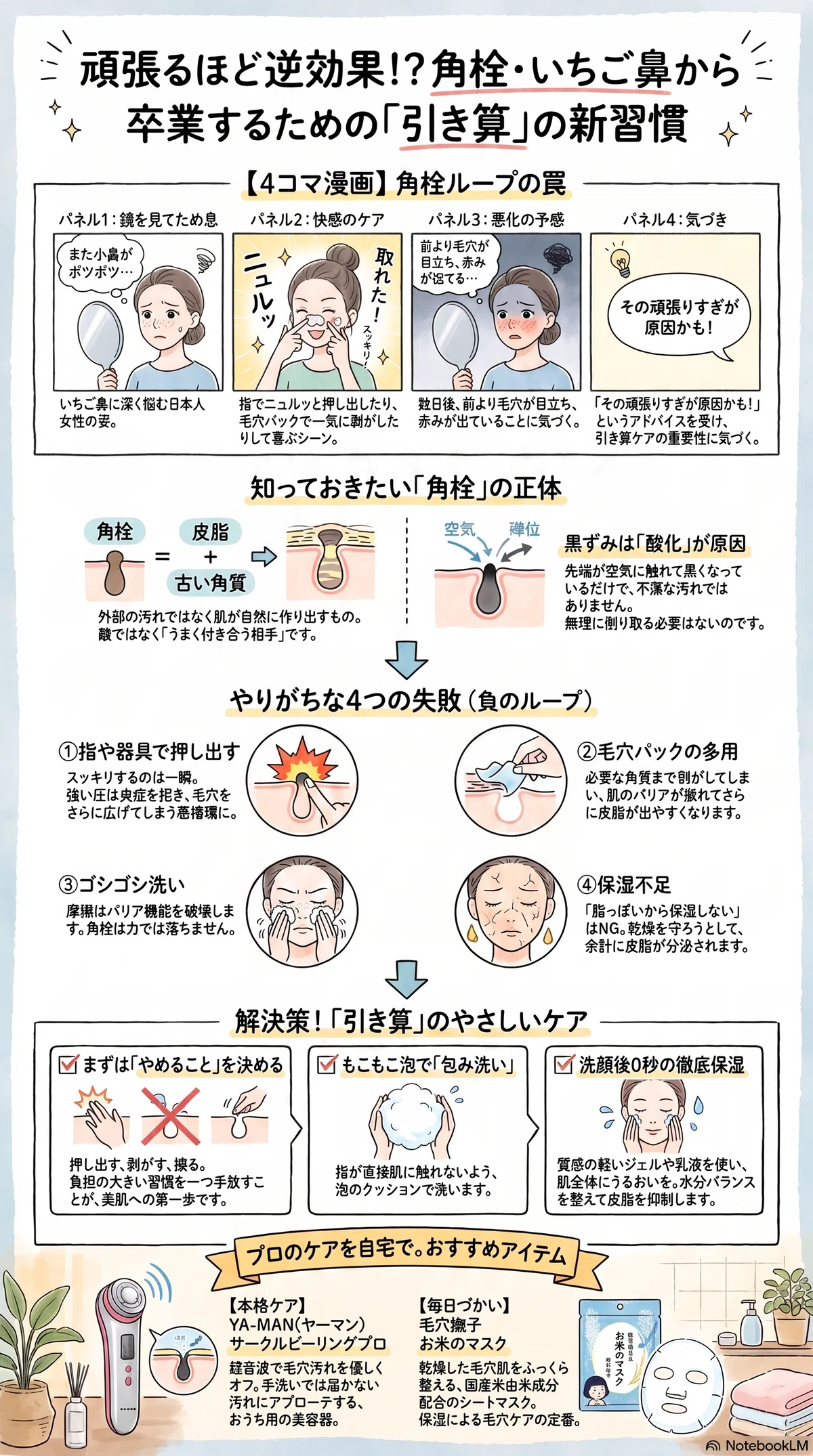 角栓ケアの要点をまとめたインフォグラフィック