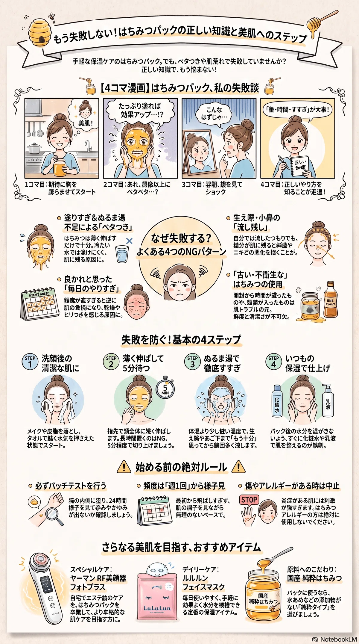はちみつパックの要点をまとめたインフォグラフィック