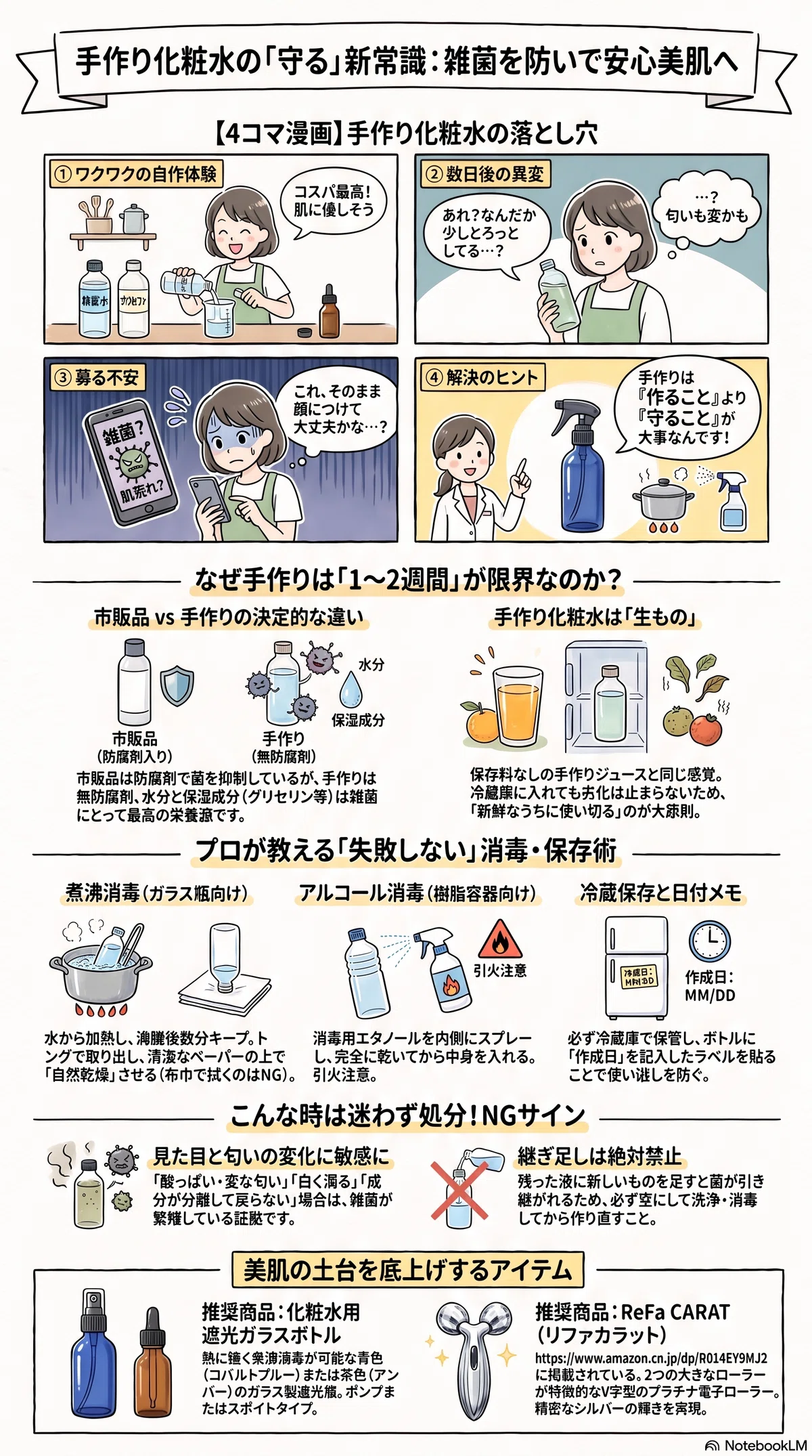 手作り化粧水の容器の要点をまとめたインフォグラフィック