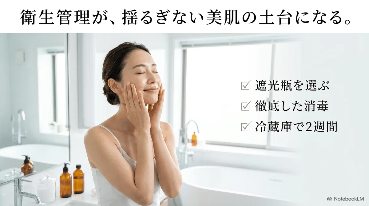 手作り化粧水の容器：手作りケアと合わせて｜土台を底上げする高機能美顔器の図解