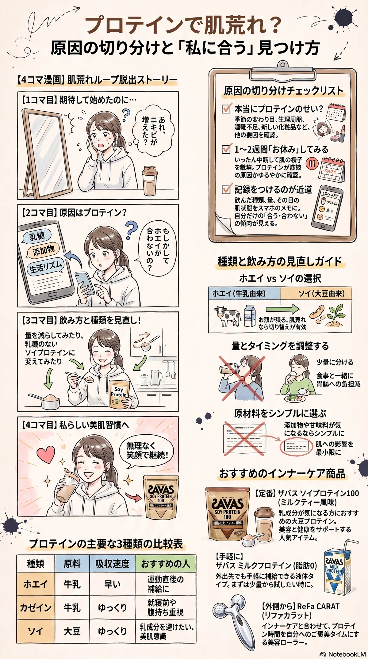 プロテインの要点をまとめたインフォグラフィック