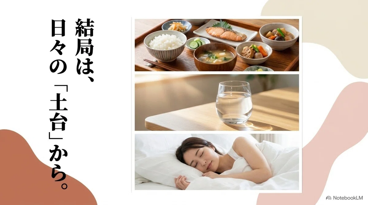 プロテイン:食生活・水分・睡眠という土台の図解