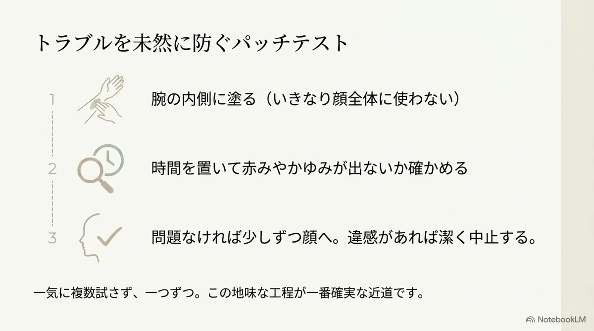 鎮静スキンケア:取り入れる前の「パッチテスト」で失敗を減らす