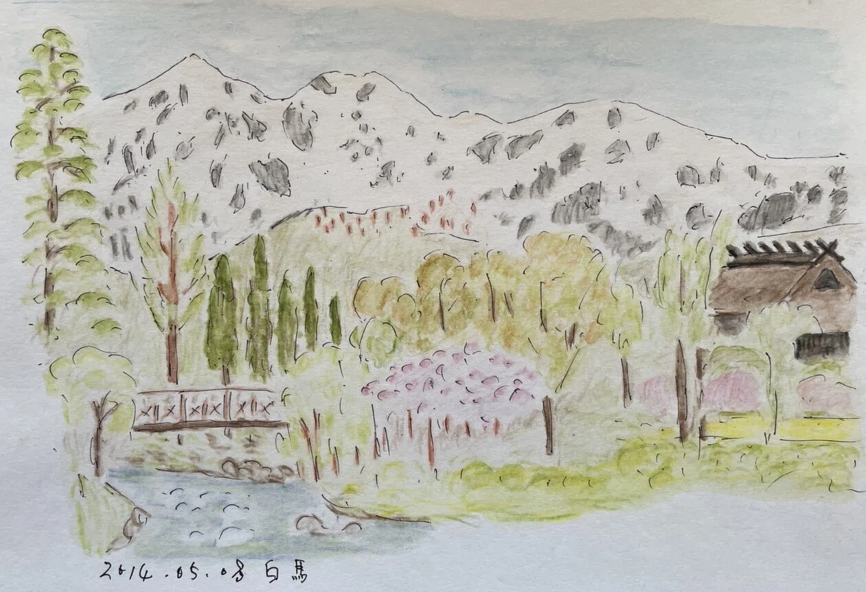 水彩色鉛筆スケッチ【2014年①】伊豆弓ヶ浜・白馬・松本｜Mt. Fuji