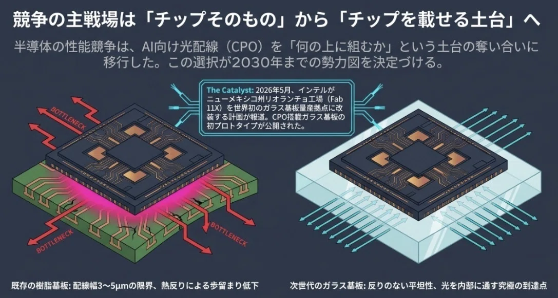 半導体　基盤 CPOの土台はどれになる ── ガラス基板の勢力図と、日本勢の立ち位置
