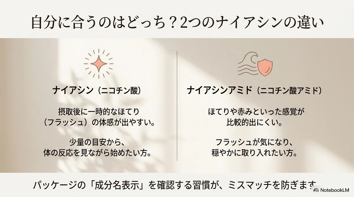 ナイアシンサプリの口コミ:ナイアシンサプリの選び方のポイントの図解