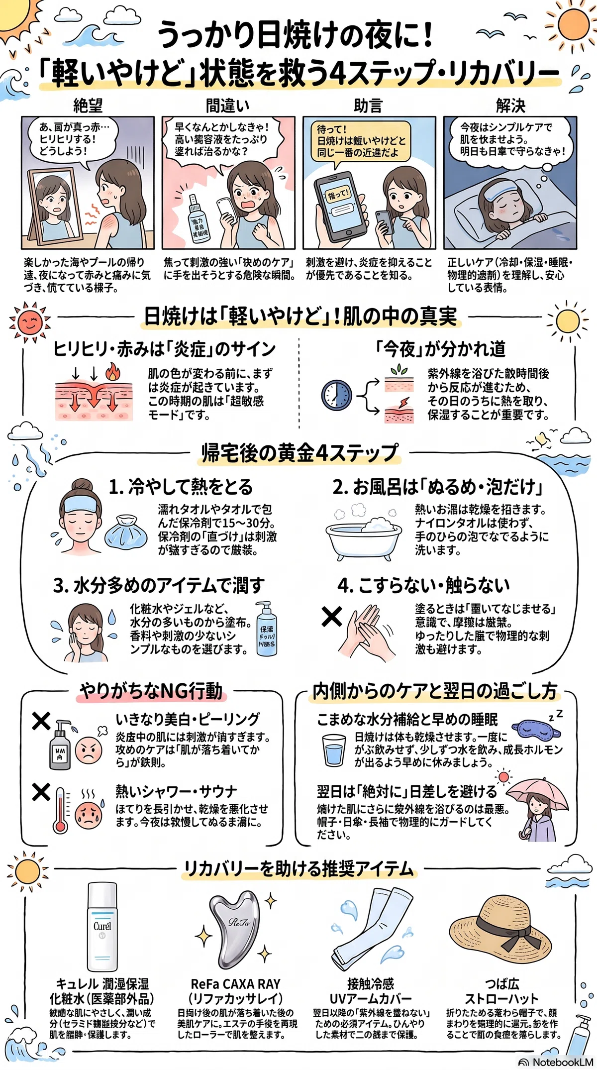 海・プール後の要点をまとめたインフォグラフィック
