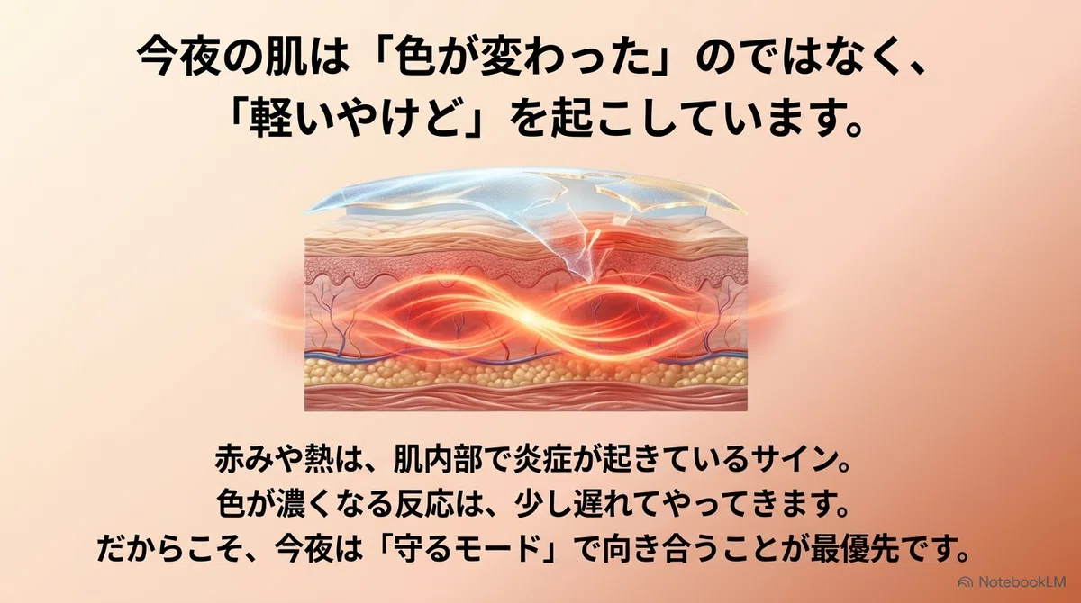 海・プール後:まず知っておきたい|日焼けは「軽いやけど」に近い状態の図解