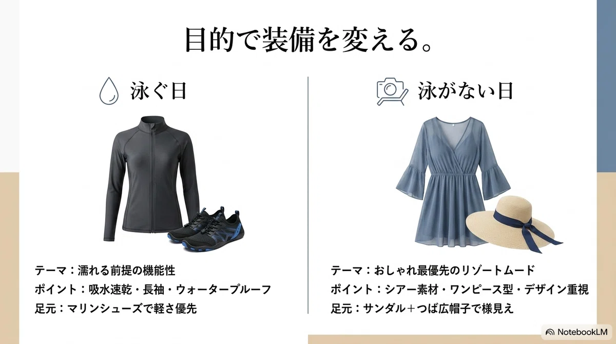 海で焼きたくない日:まず決めたいのは「泳ぐ日」か「泳がない日」か