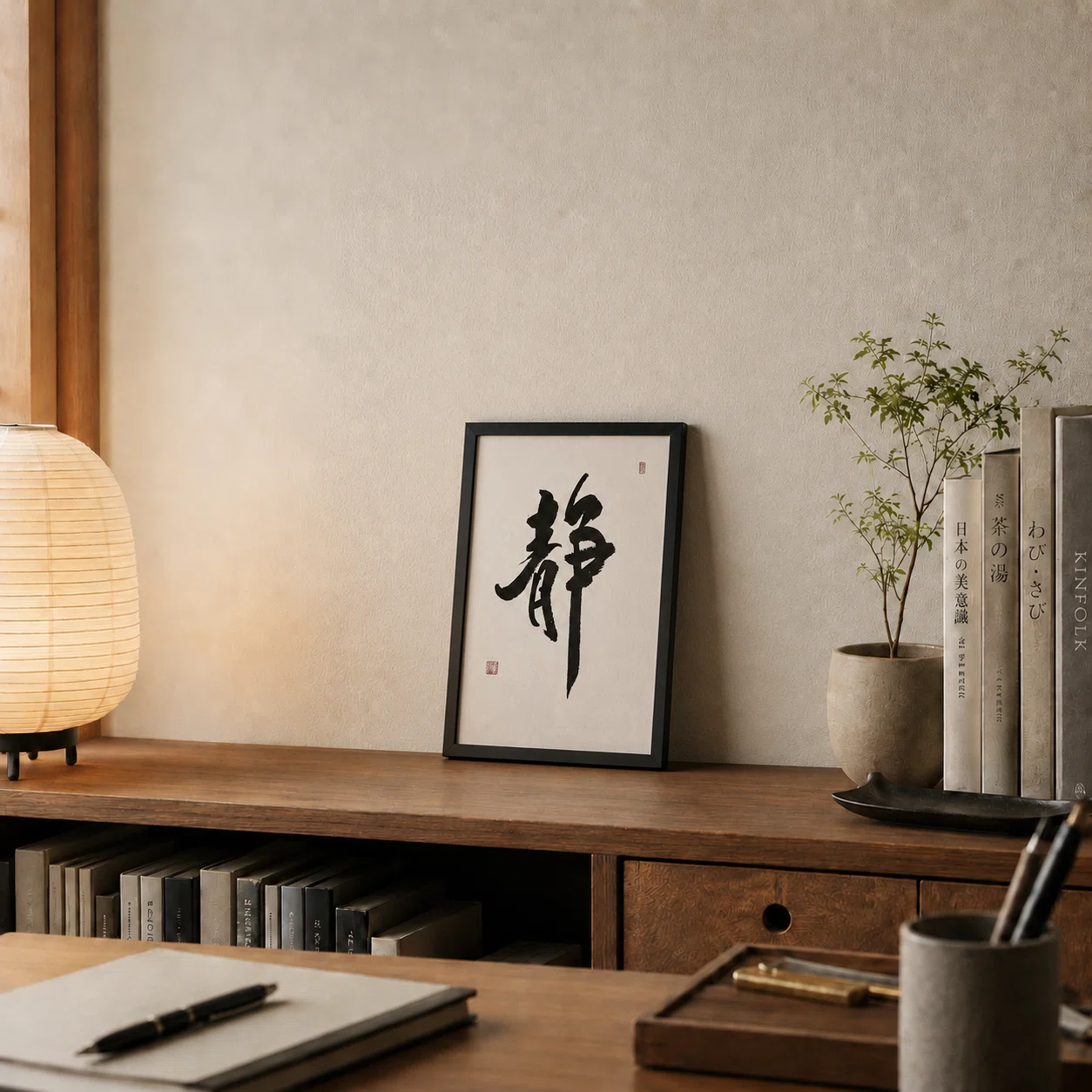 書道作品「静」】寝室・リビング・書斎に、心を整える一文字を。A4の和