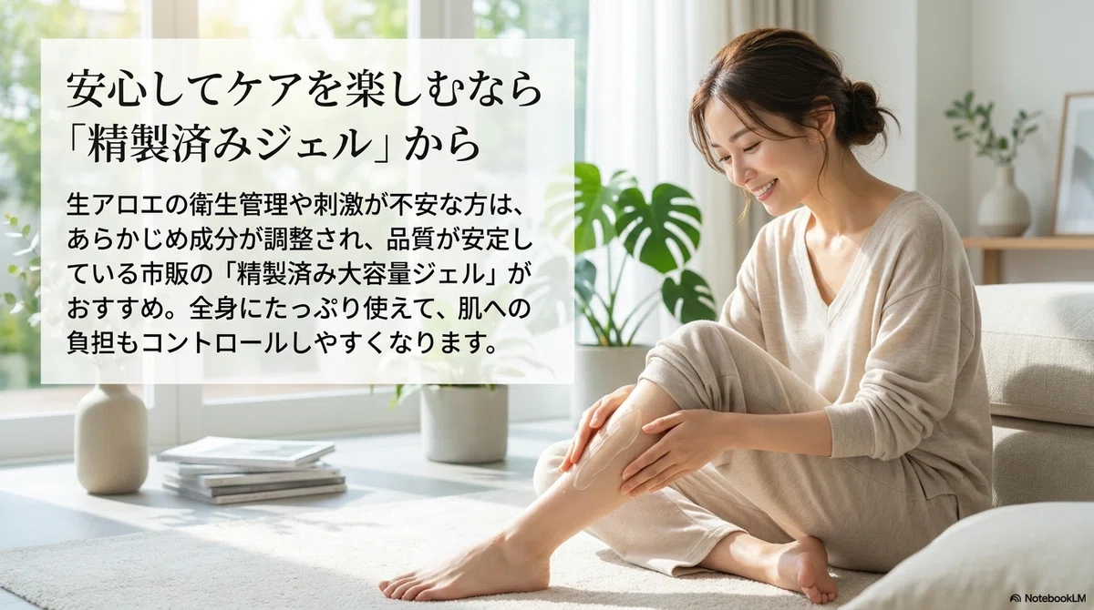 アロエ：精製済みジェルという選択肢の図解