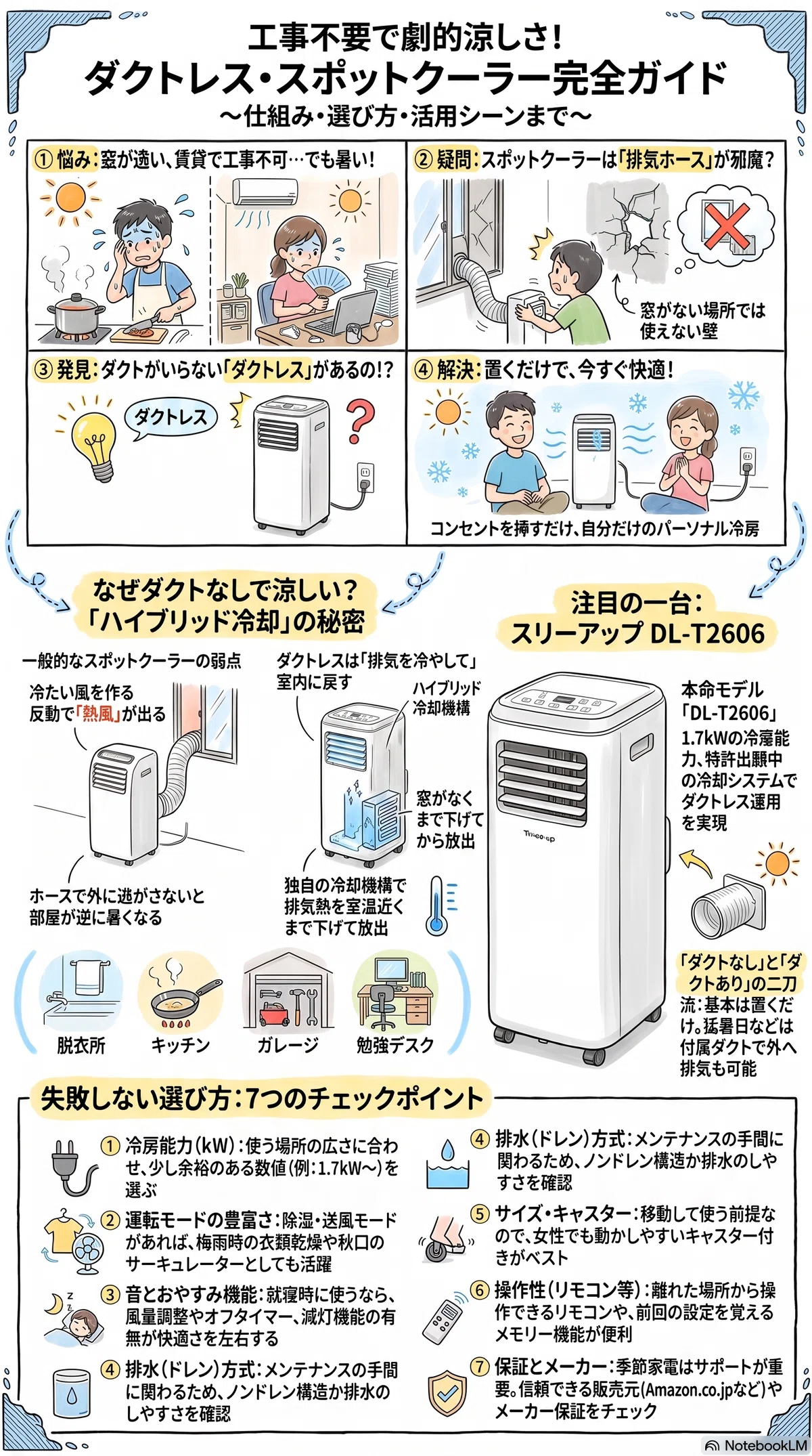 ダクトレスのスポットクーラーとは?工事不要で涼しくなる仕組みと、失敗しない選び方