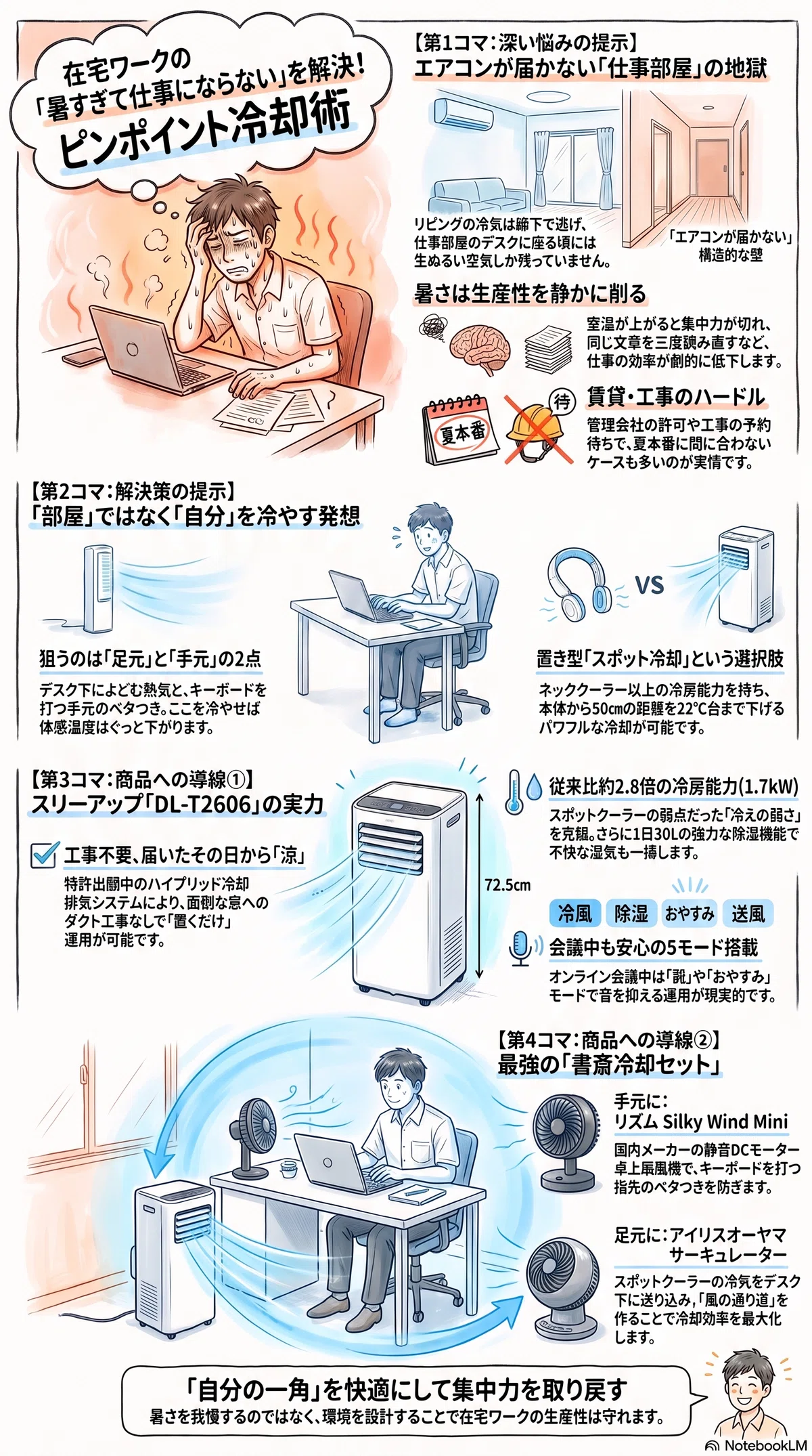 在宅ワークの部屋が暑い日の対策｜書斎にエアコンが届かないなら、足元と手元をピンポイントで冷やす