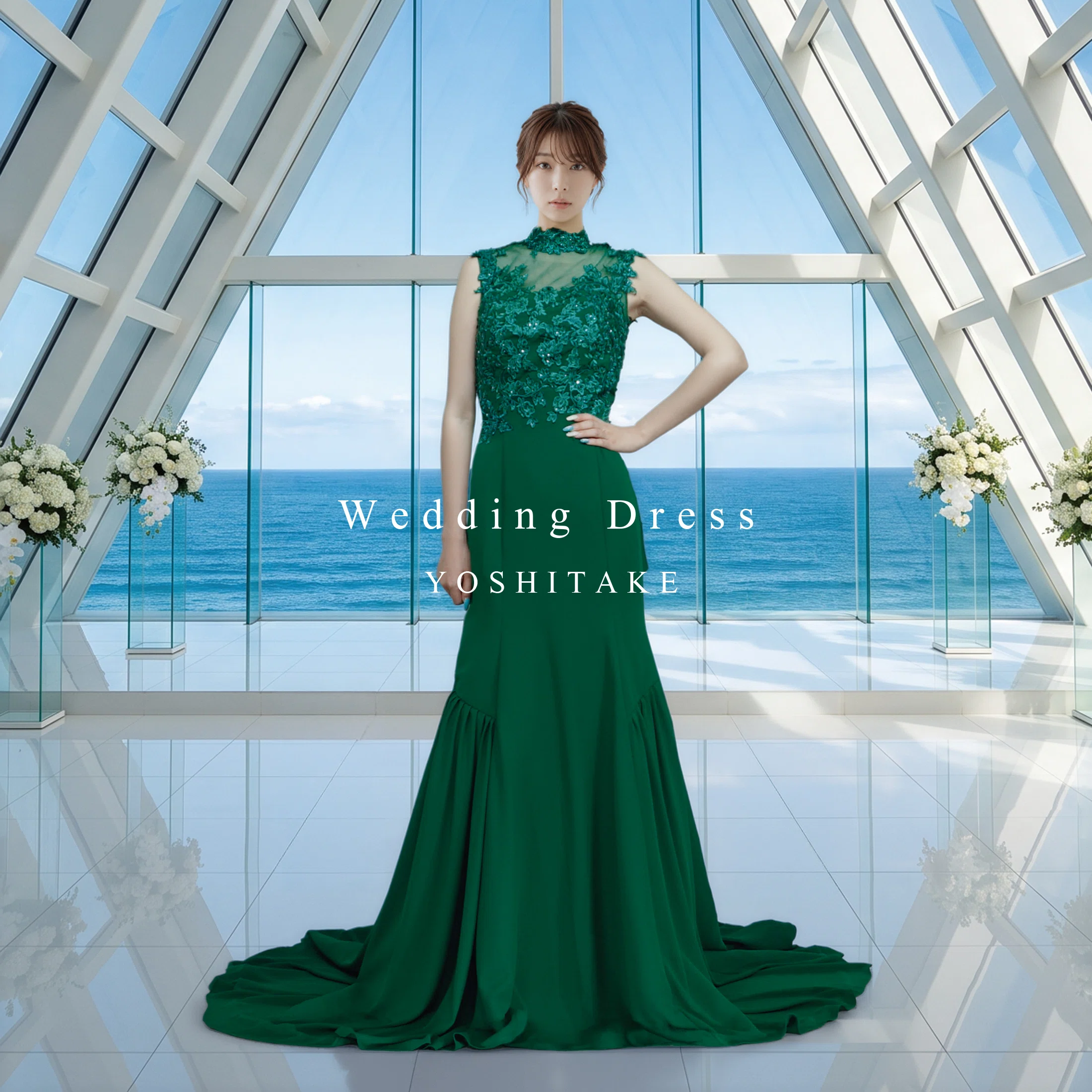 jovani ミントグリーン 刺繍入り マーメイドドレス　コンテストドレス ウエディングドレス.グリーン.カラードレス.マーメイド.ハイネック