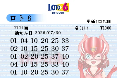 第2124回】ロト6抽せん予想・2026年7月30日（木）｜ロト・ナンバーズ