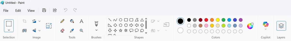 This is the English UI ribbon for the Microsoft Paint.