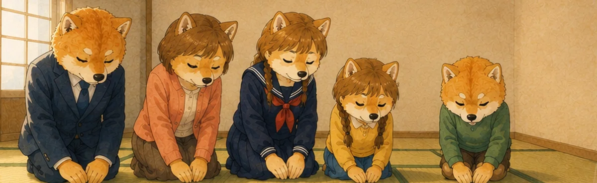 ご挨拶する赤柴一家の画像