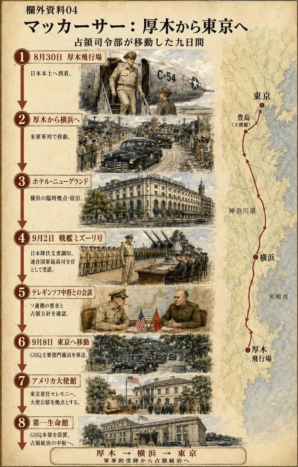 マッカーサーの移動：厚木から東京へ/日本分断計画04｜白石誠