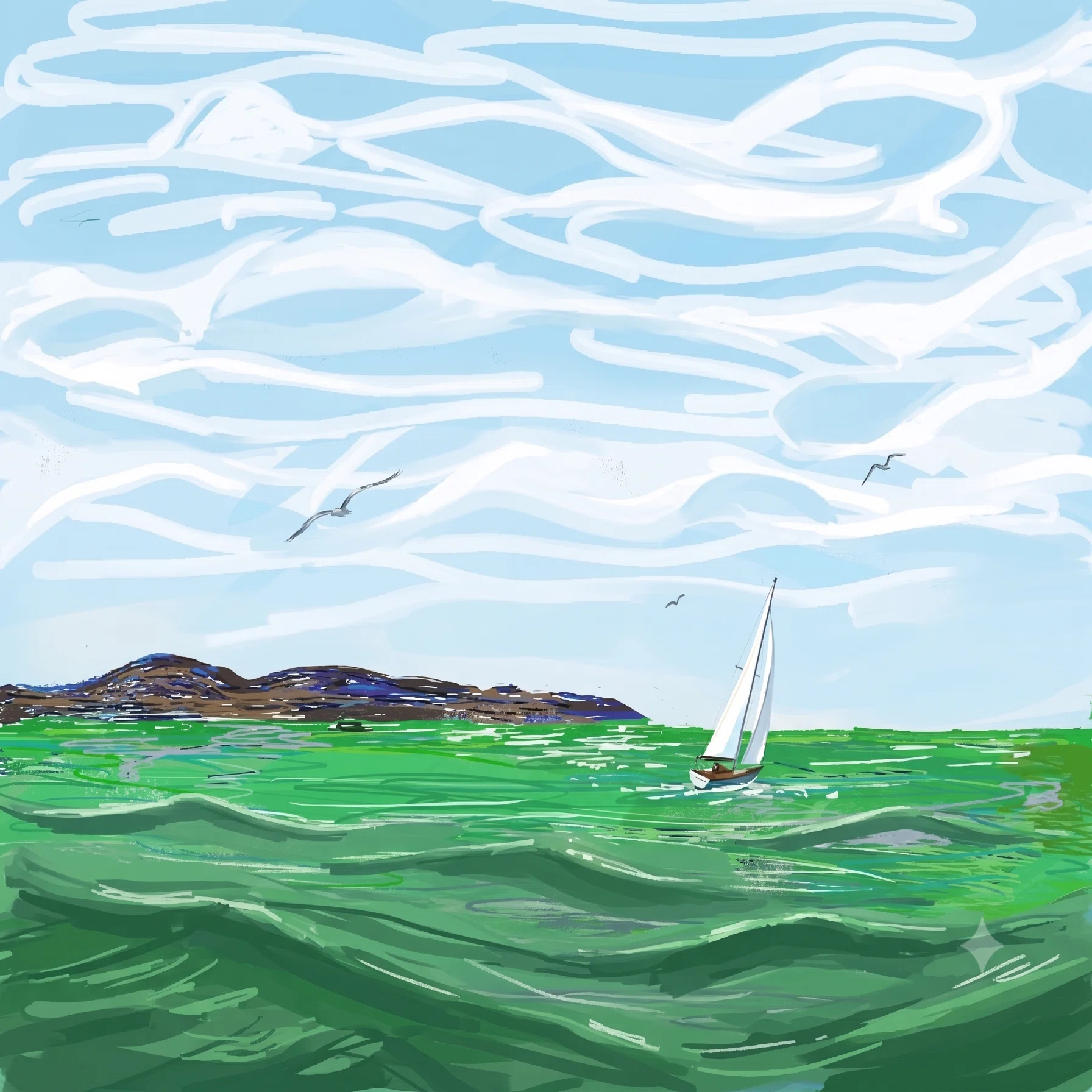 お絵描きソフトで遊んでいます04 夏の海の絵をGEMINIに静止画、動画に