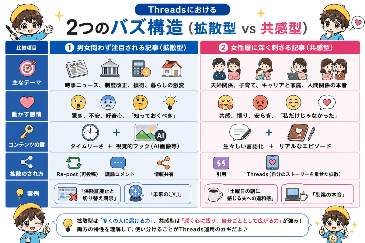 Threadsにおける2つのバズ構造(拡散型 vs 共感型)