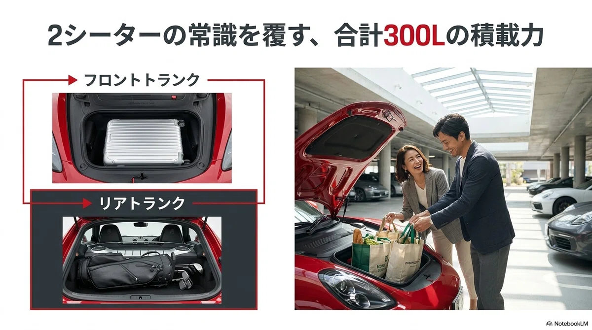 前後トランクの合計容量と実用性