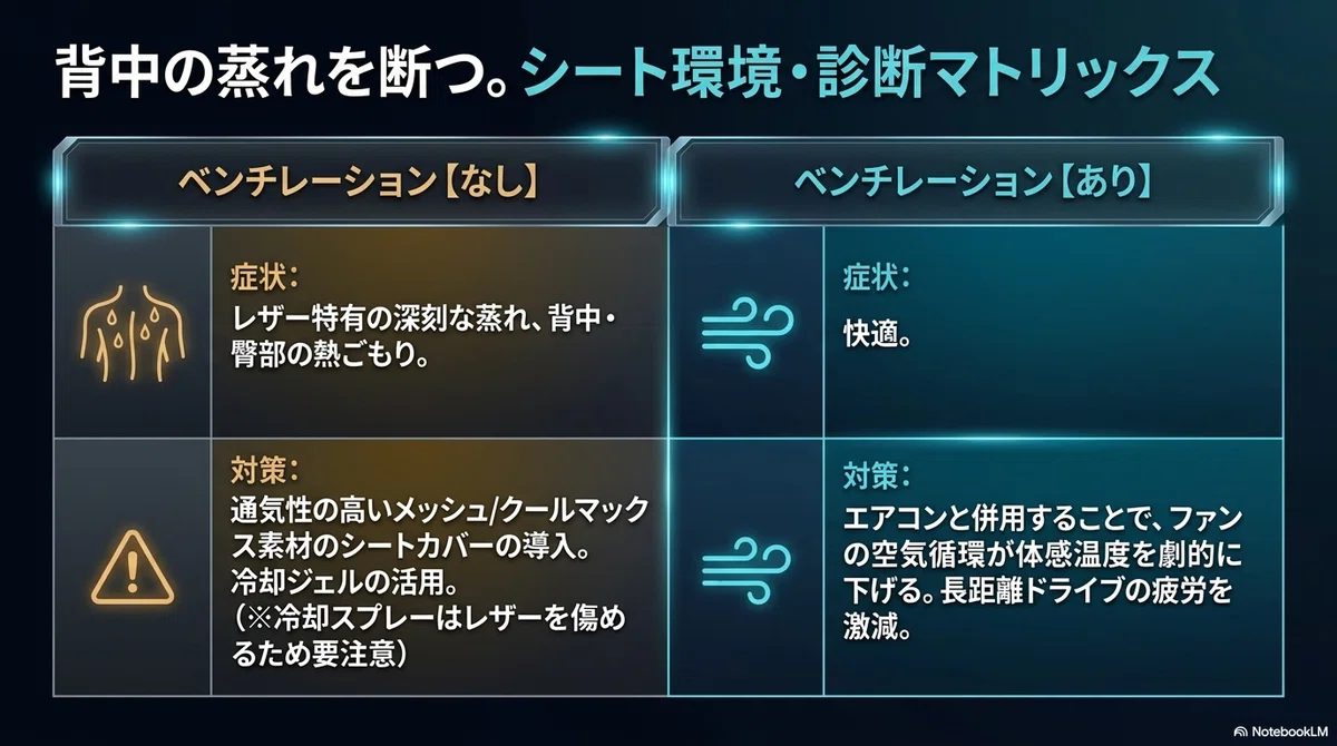 シートベンチレーション機能の有無と効果