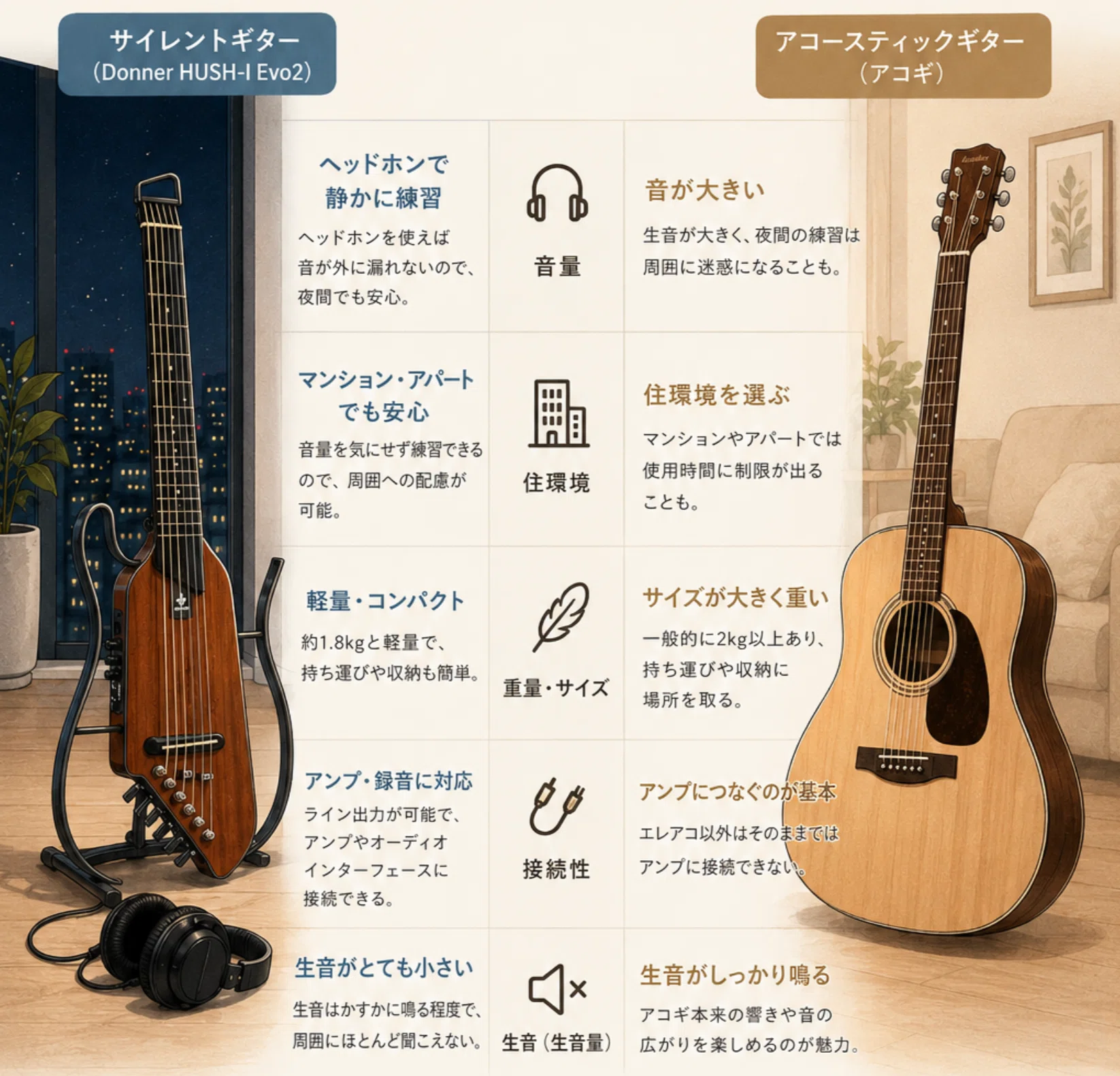 サイレントギター Donner チューナー ギター Donner HUSH-I サイレント