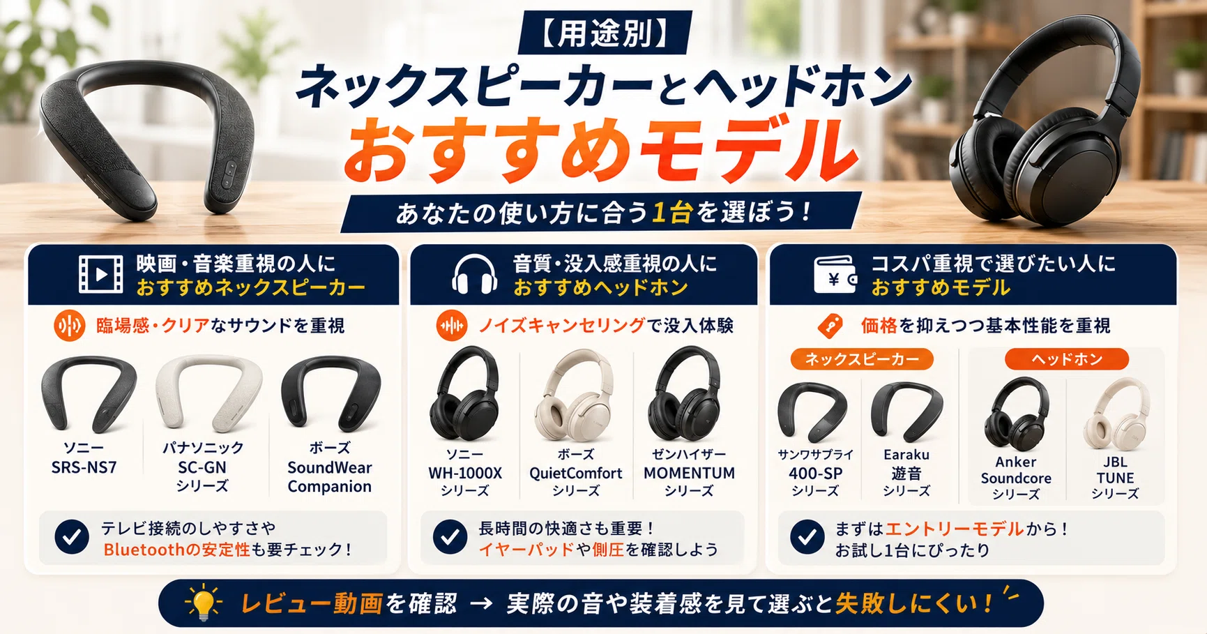 ネックスピーカーとヘッドホンどっちが最適？用途別に違いを徹底比較