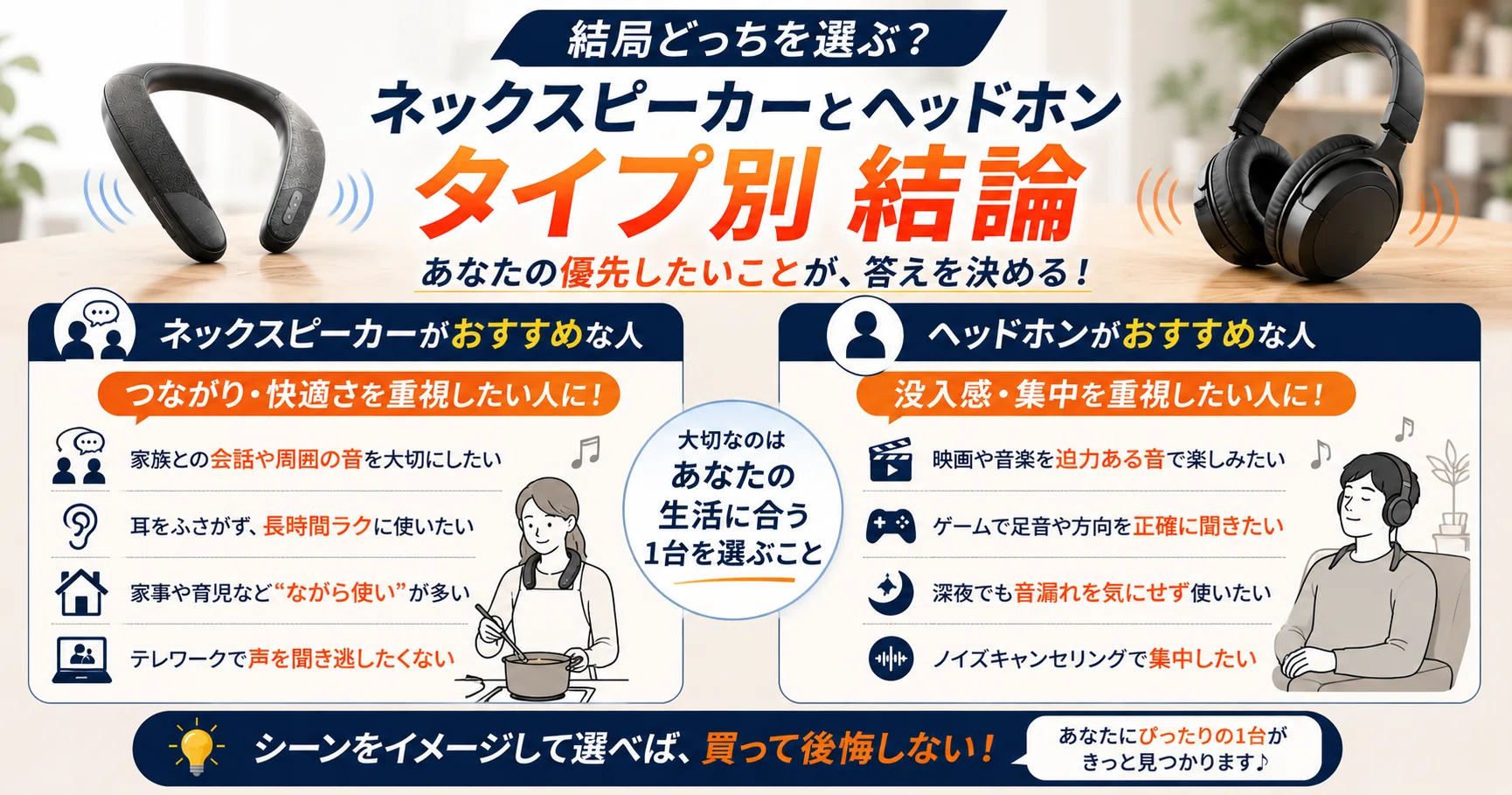 ネックスピーカーとヘッドホンどっちが最適？用途別に違いを徹底比較