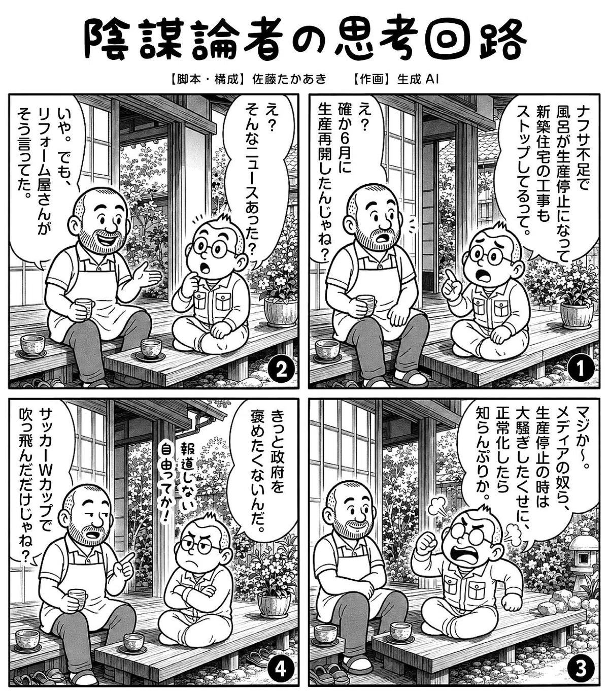 ＡＩが背景を描き込み過ぎた読みにくい４コマ漫画