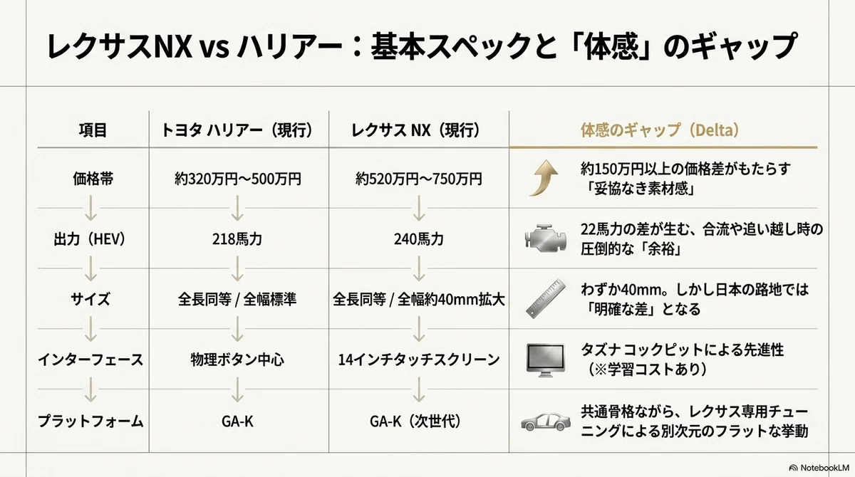 レクサスNXとハリアーの基本情報比較