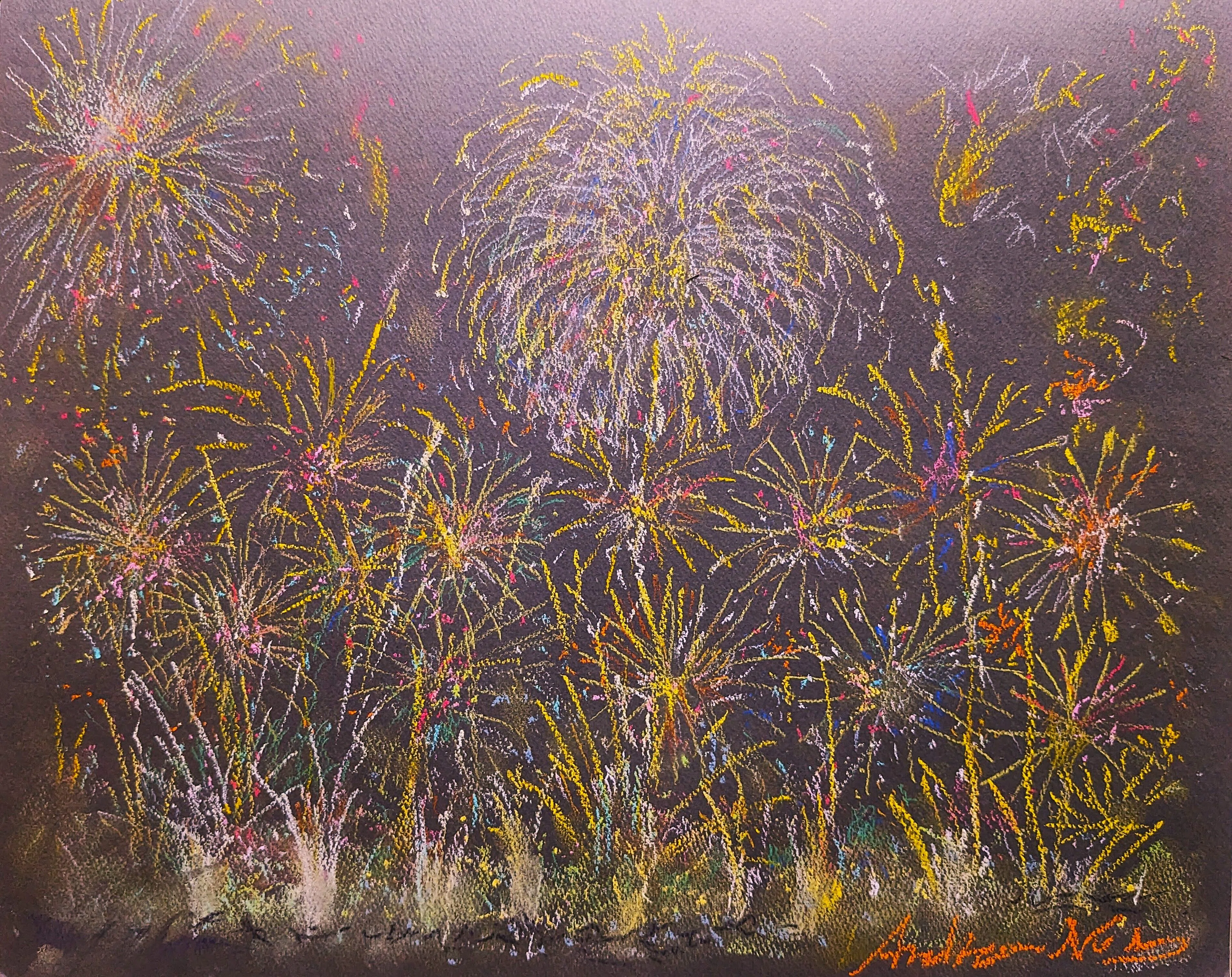 花火 パステル画 原画 54.0×39.5 ラ・セーヌの花火】パステルアート