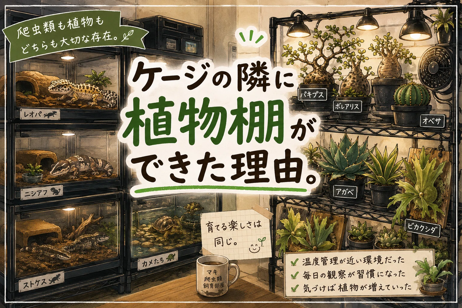 ケージの隣に植物棚ができた理由。｜マキ爬虫類飼育部屋