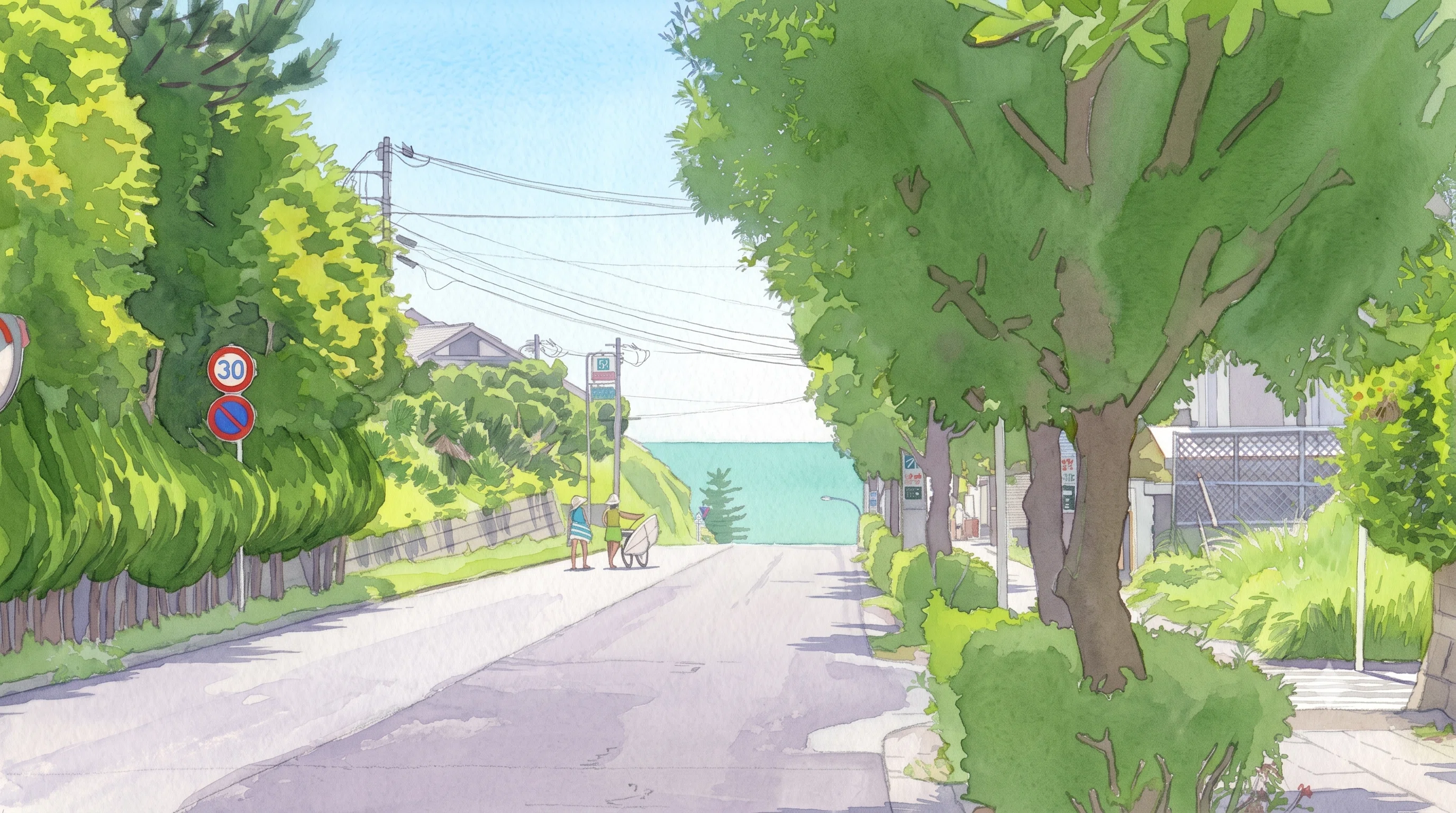 チュートリアルR3:25]鎌倉 七里ヶ浜の海:水彩画《基本スタイル》WCH-R3