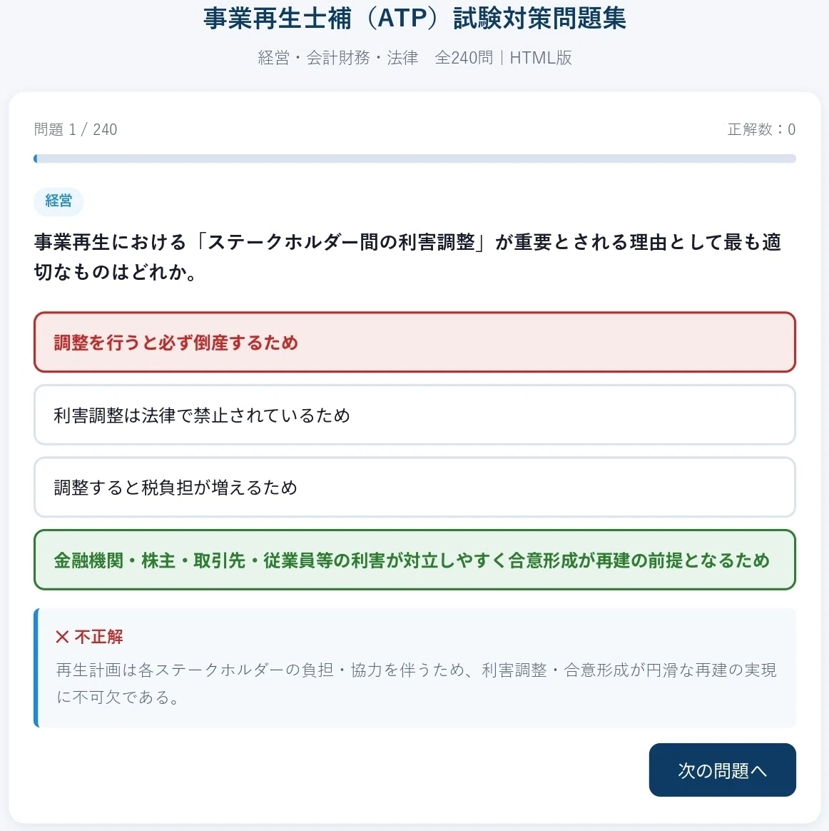📊⚖️【全240問】事業再生士補（ATP）試験対策問題集｜経営・会計財務