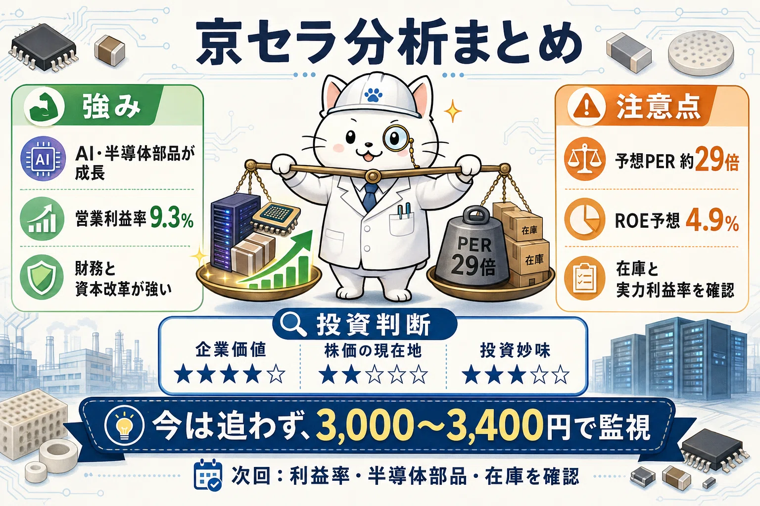 京セラはAI部品株へ変われるか 営業利益165％増でもPER29倍を追わない