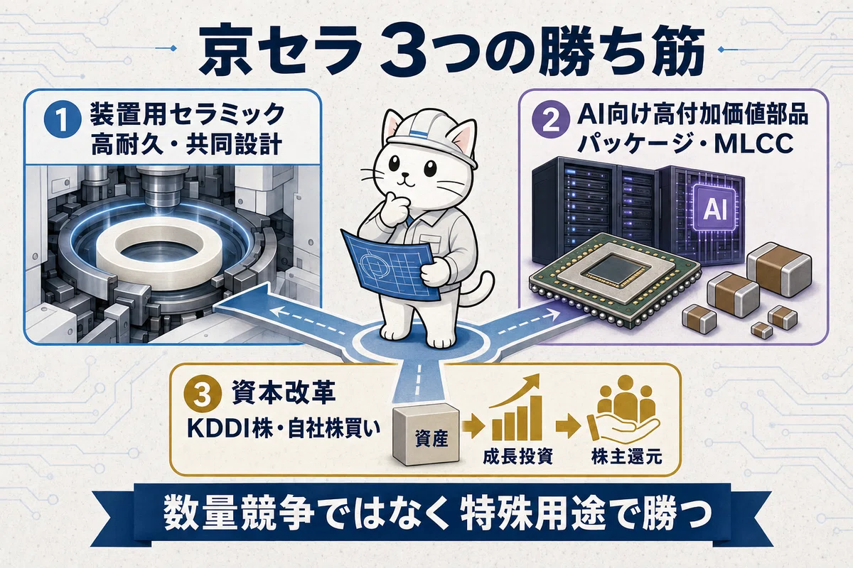 京セラはAI部品株へ変われるか 営業利益165％増でもPER29倍を追わない
