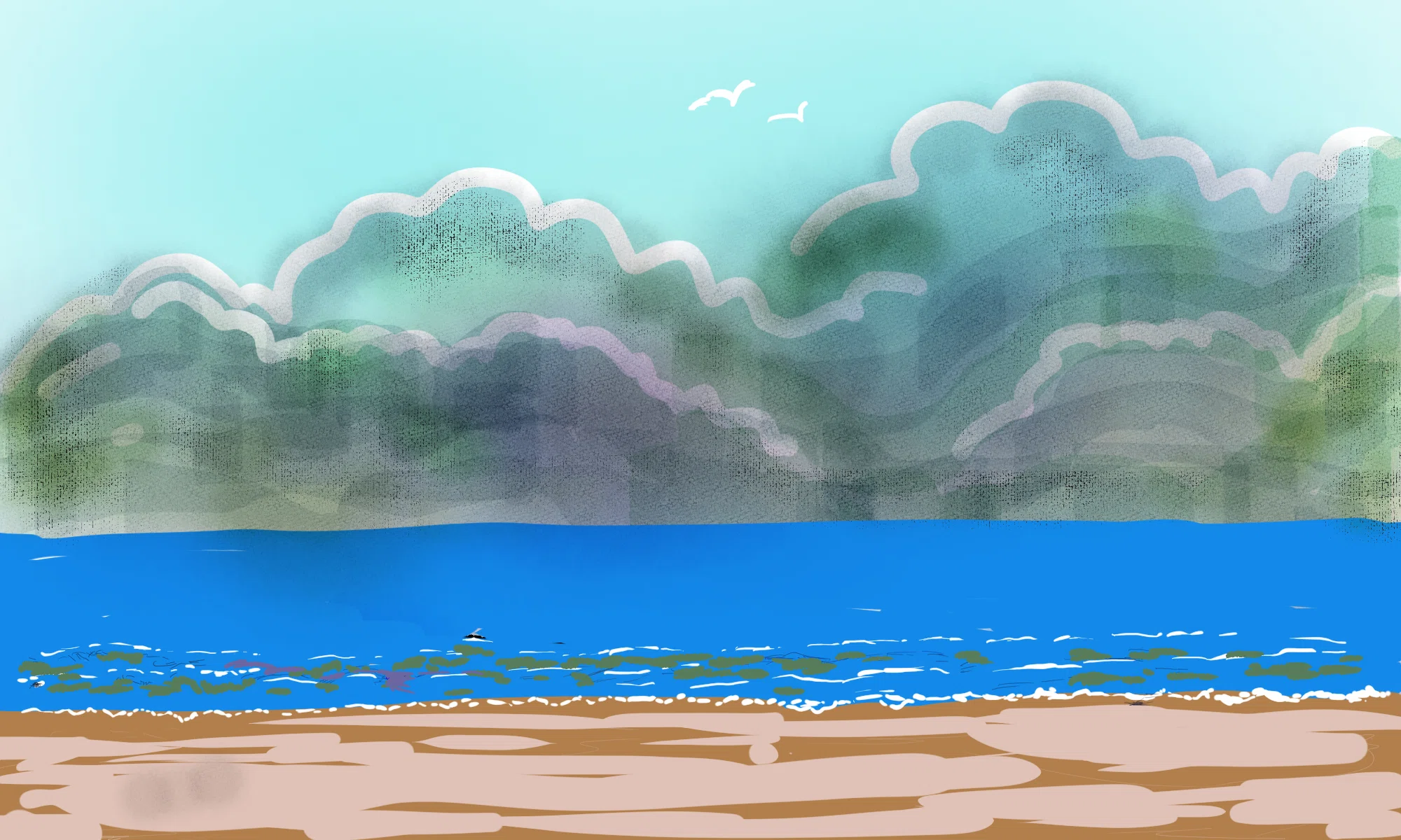 お絵描きソフトで遊んでいます04 夏の海の絵をGEMINIに静止画、動画に