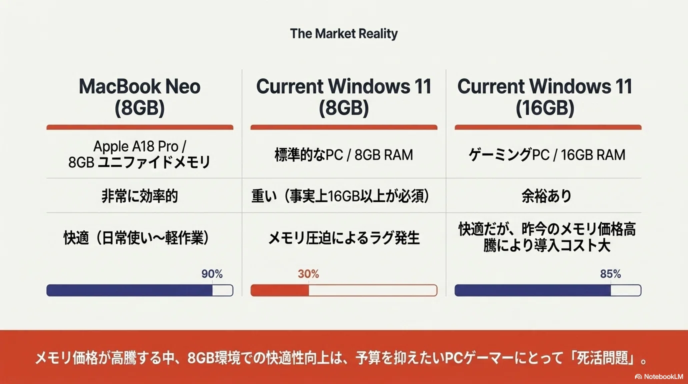 Microsoft が選んだ道、Windows 11 のメモリ 8GB 環境への最適化