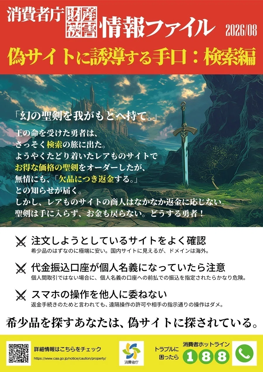 限定品などの希少性の高い商品を格安で販売するかのように装った偽の
