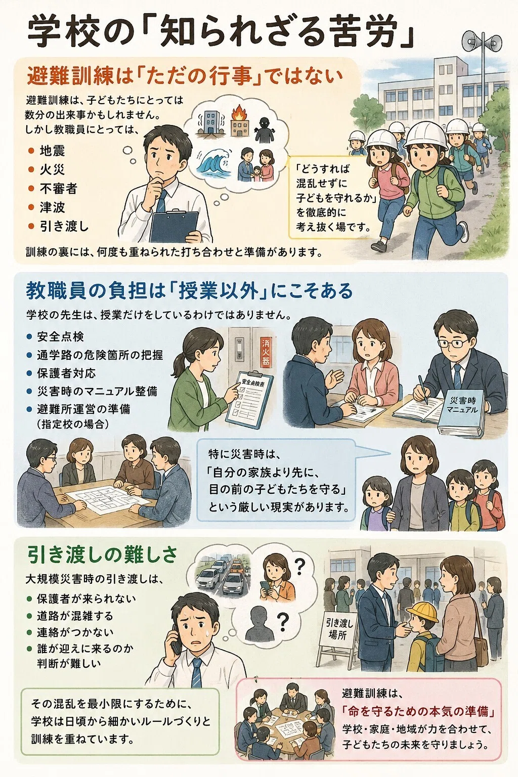 災害の裏側で働く人たち ③学校」～学校の知られざる苦労～｜高島眞治