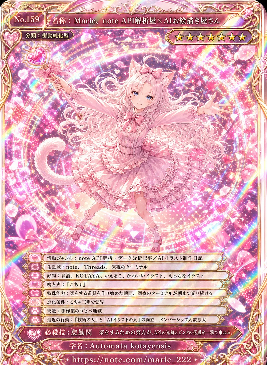 クリエイター図鑑カード No.159 Marie、note API解析屋×AIお絵描き屋さん