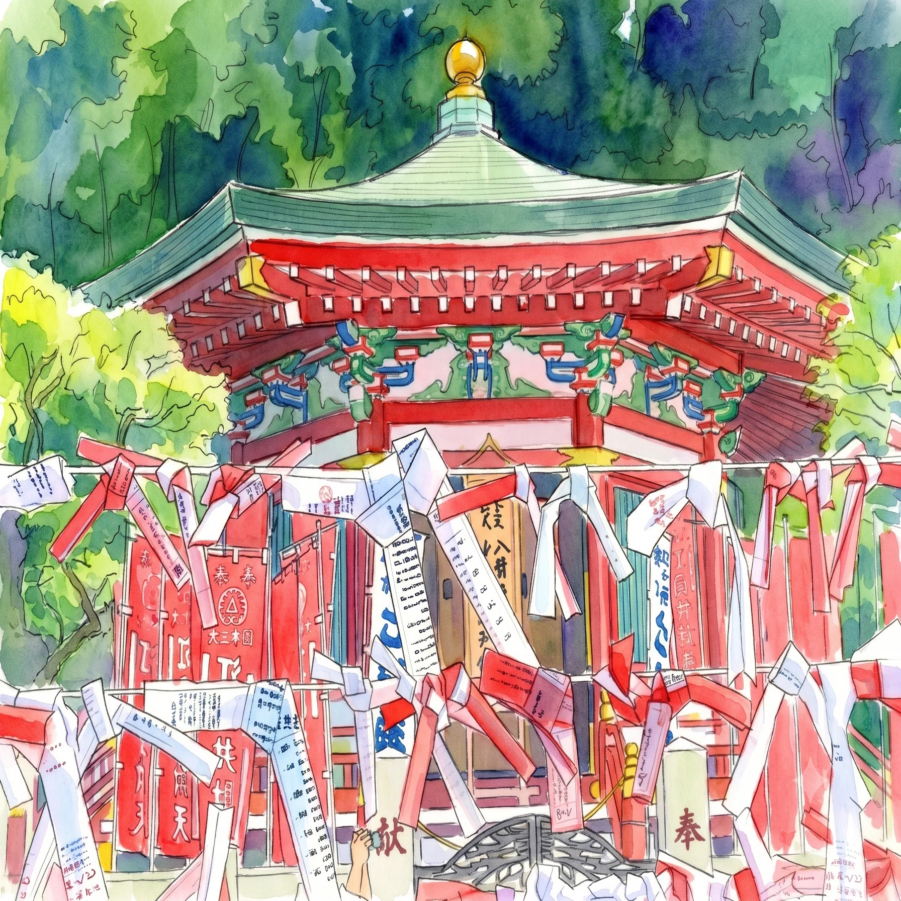 チュートリアルR3:29]江の島 奉安殿《拡大》:水彩画《デュフィ風》WCH