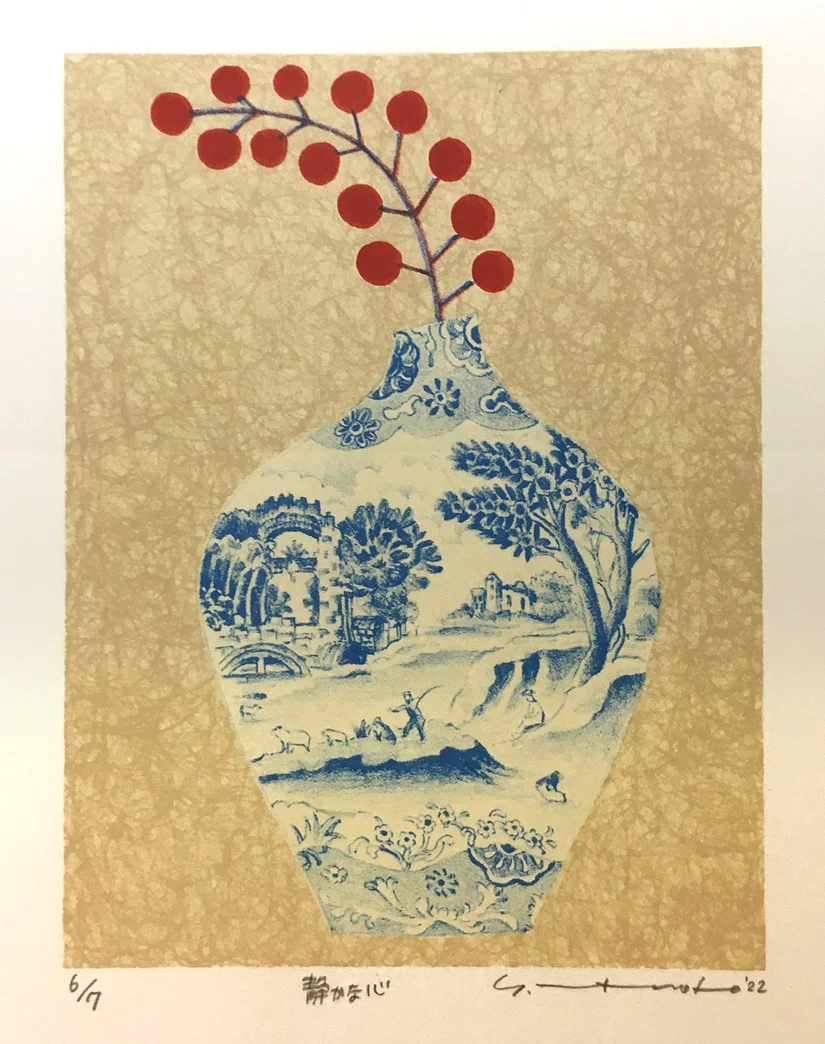 マツモトヨーコ ドローイング 絵画 「微妙な関係」 ポピーと季節の花ば