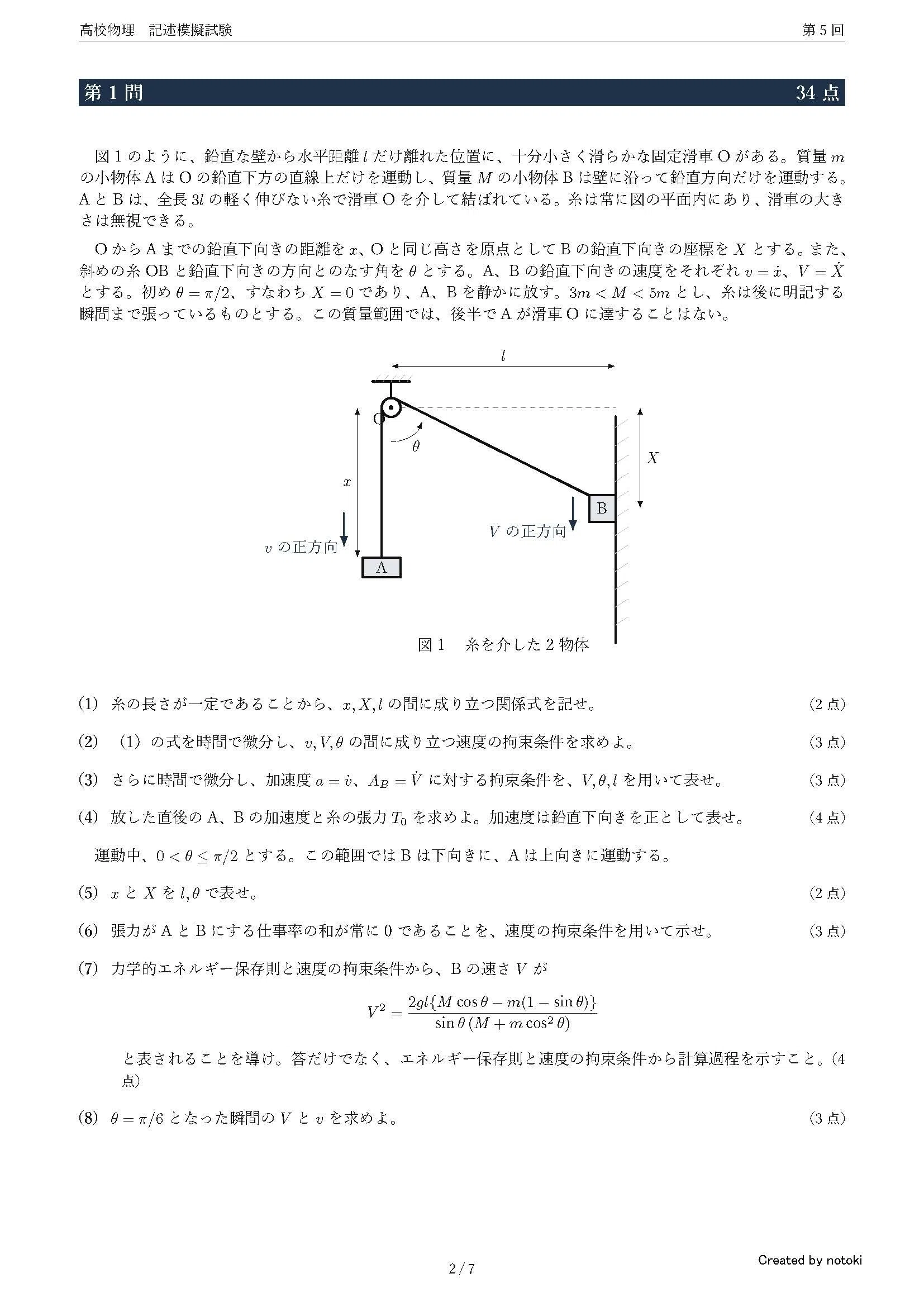 高校物理 河合塾 全統記述模試第2回模試 全5回 オリジナル模試セット