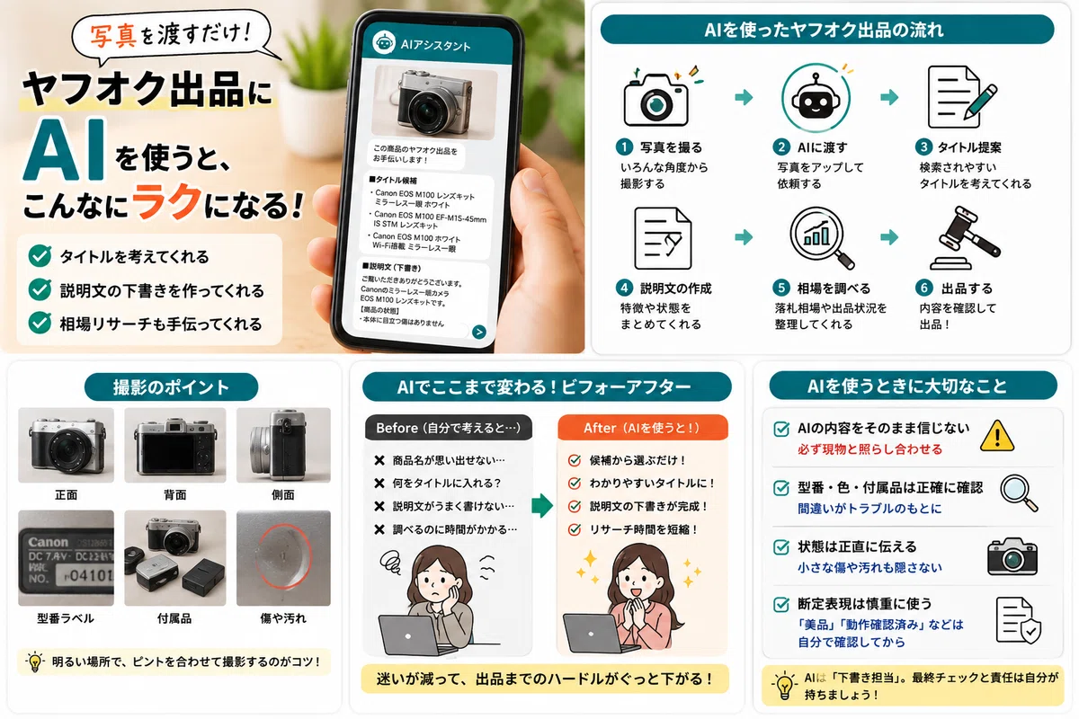 ヤフオク出品でも最近AIを使いだした。写真を渡すだけでタイトルも説明