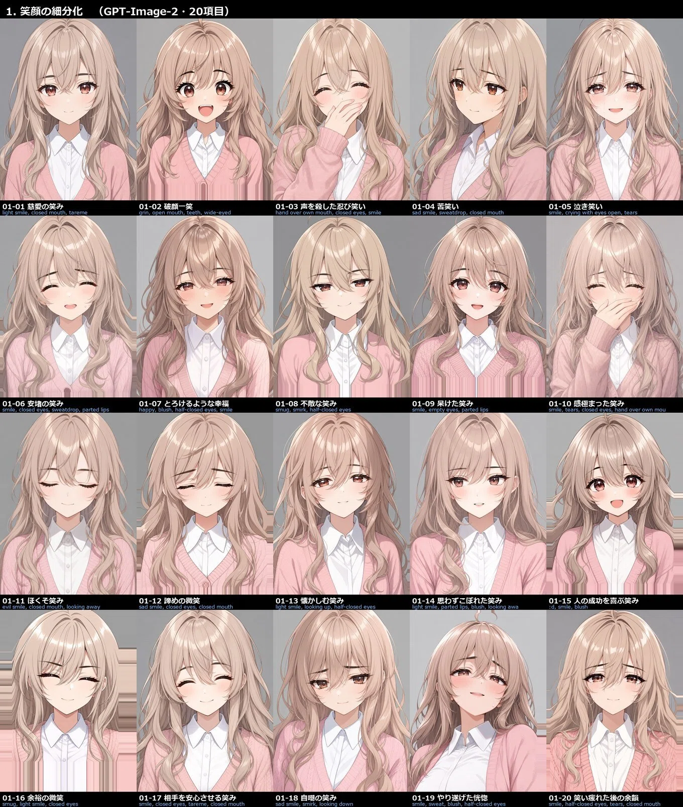 GPT-Image-2 で表情300種やってみた。｜表情はどこまで描き分けられる