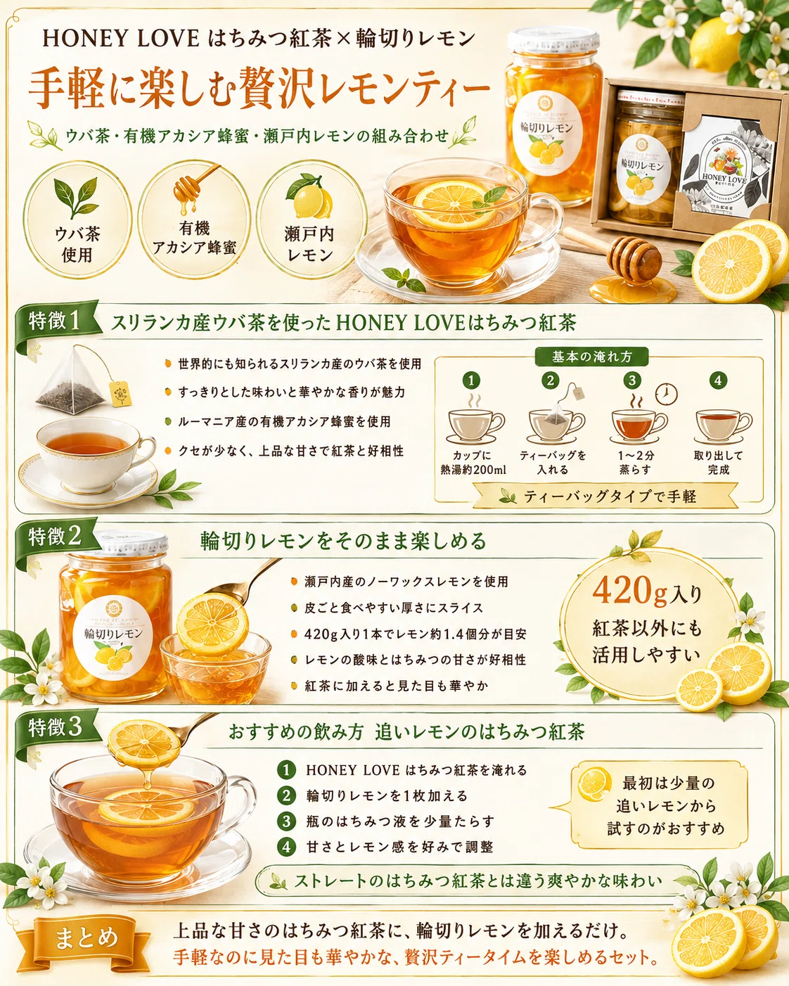 山田養蜂場】はちみつ紅茶のレモンティーセットを紹介｜輪切りレモン