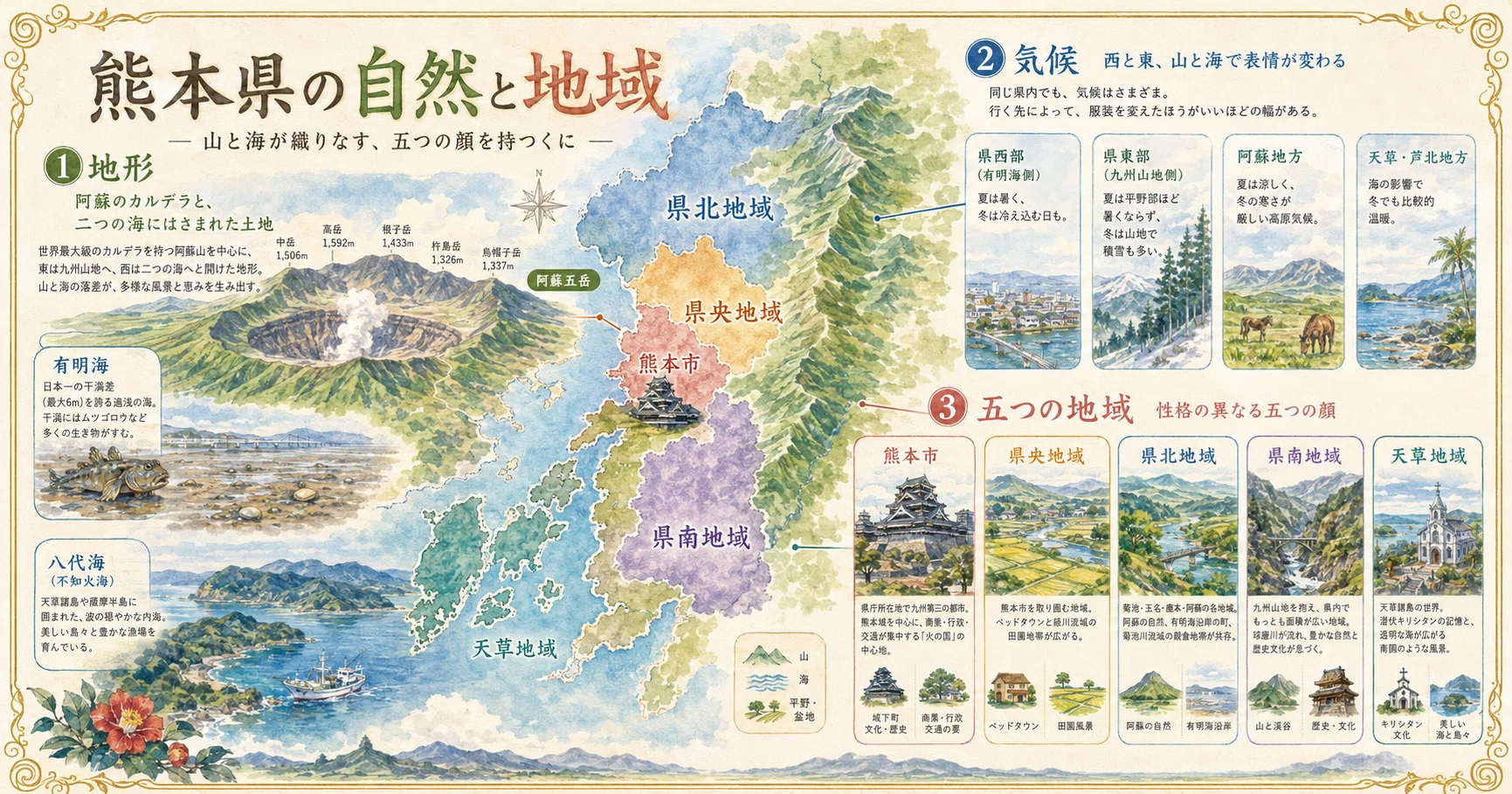 熊本県の特徴 ——阿蘇と有明海のあいだに、五つの顔がある｜akki｜日本